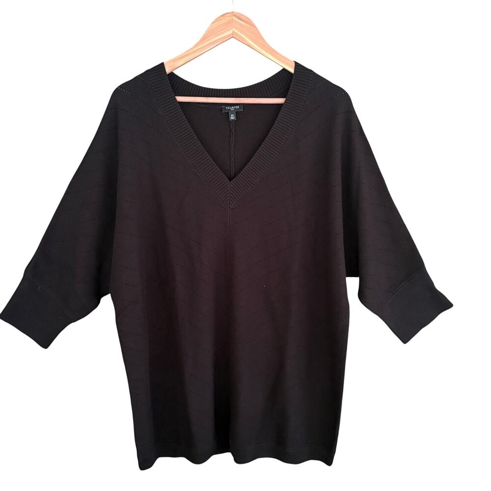 Talbots V Neck Tunic Sweater 2XL Plus Capsule Old Money Quiet Luxury Pointelle